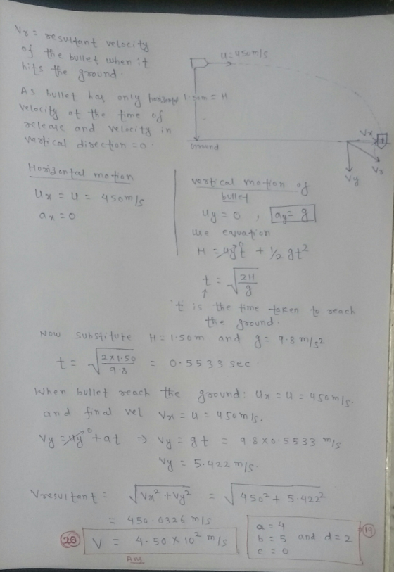 esul4ent velocit o5 tebotet when it P wlocitgt the time oe teare and ve t。cits in ne tial dite cton:0 V-s Hom3ontelmotor vy bull 어 t :s the time-taken ,bgea ch suhstitute H:1 som and 9.8 m 2시:50 0-5533sec ^ : 456 6326 mLs b:5 and A nu