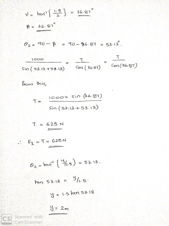 36.3T =han B = 36. 87 O, = 40 Ao 36.87 53.13 T T Cos(367) Cos (36-87) 53. 1353.13) rom his T= Sin (s3.13+5 3.13) 6 25 N T = 6