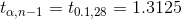t_{\alpha, n-1} = t_{0.1, 28} = 1.3125