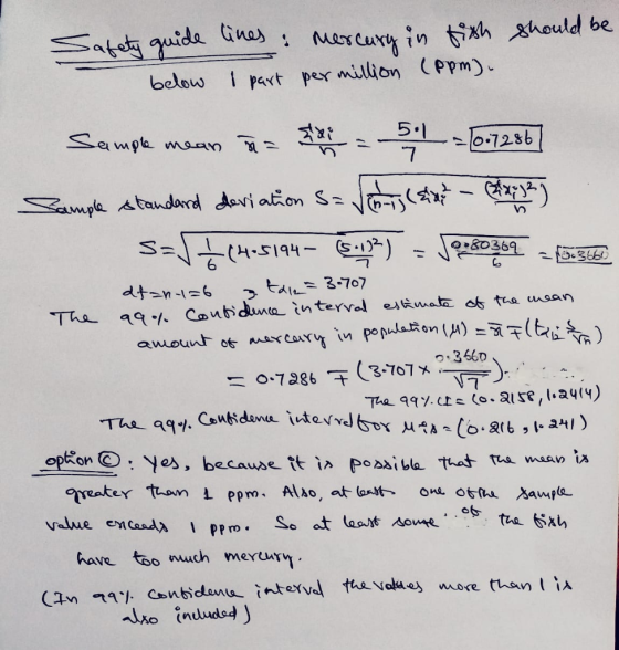 65xhould be Safe quida Gnas Mrcu Ipaxt per million (Ppm) below 5.1 -o-7236 Sempa man VS Lample tandard deviation S g0369 SA.