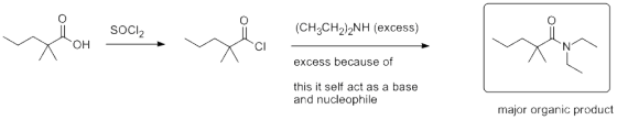 SoCl2 (CH3CH2)2NH (excess) X CI excess because of this it self act as a base and nucleophile major organic product
