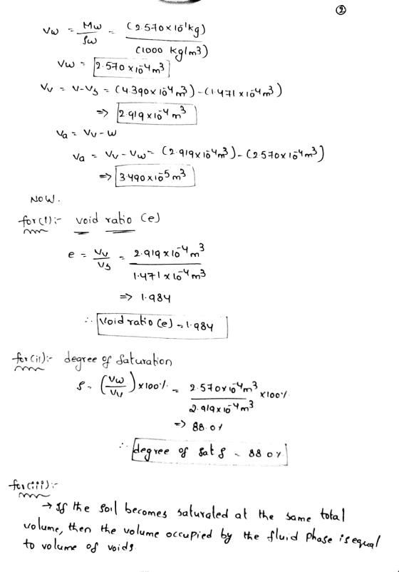 Mw SW (2.570x10kg) C1000 kg/m3) 2.570 x104m3 Vy = V-Vy = (4.390x lö4m3) -(1471x164 m3) -> 2.919x104m VW 3 Va : Vy-w Va = Vv-