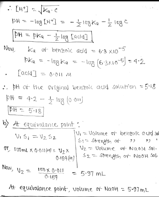 -2108Ka-8 PH pka Lacid NGw ben20ic acid = 6 3 x10 Ka PKa log (63A10 5- 4.2 10Ka [acid 0.01 M . pH of te riginal benz0ic acid