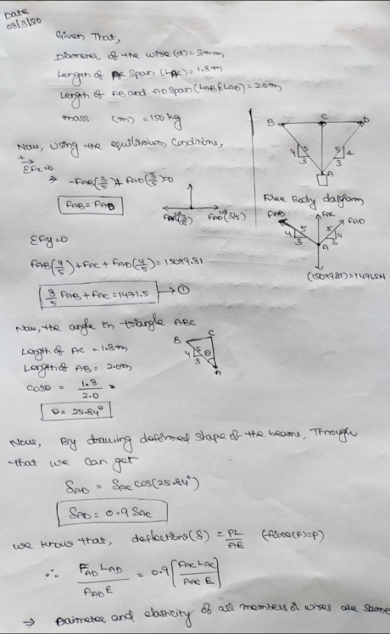 Date 0813120 That, Given Diameter of the wese (do 3 go Length of the span (LAC) = 1.8m Length of AB and AD Span (LABELAD) = 2