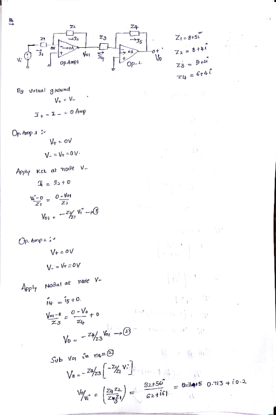 Z4- Vo t. op.Ampl Op-2 Z392 で4 = 6t4E By vtual ghound ZI Apply Nodal at node Sub Vo, in ean2 32t56t Vo/