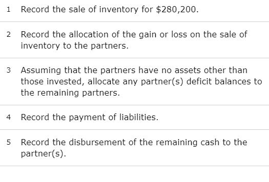 i Record the sale of inventory for $280,200. 2 Record the allocation of the gain or loss on the sale of inventory to the part