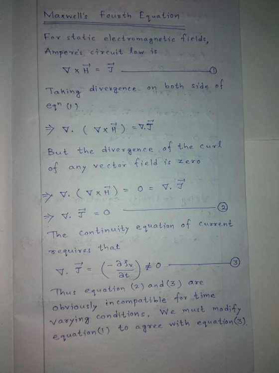 Maxwells Fousth Equatiov For static electromagnetie fielde, Amperes circuit owis Tahinz divergence on both side of er (リ Bu