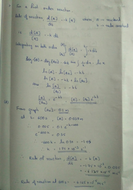 reaclion eaciion dt k-Tade constand TA) earalinR 0n CA CA CAD) kt CAOJ ak t: 600o s -k 600 -600 k , In 0.3s -1-o5 -book , R