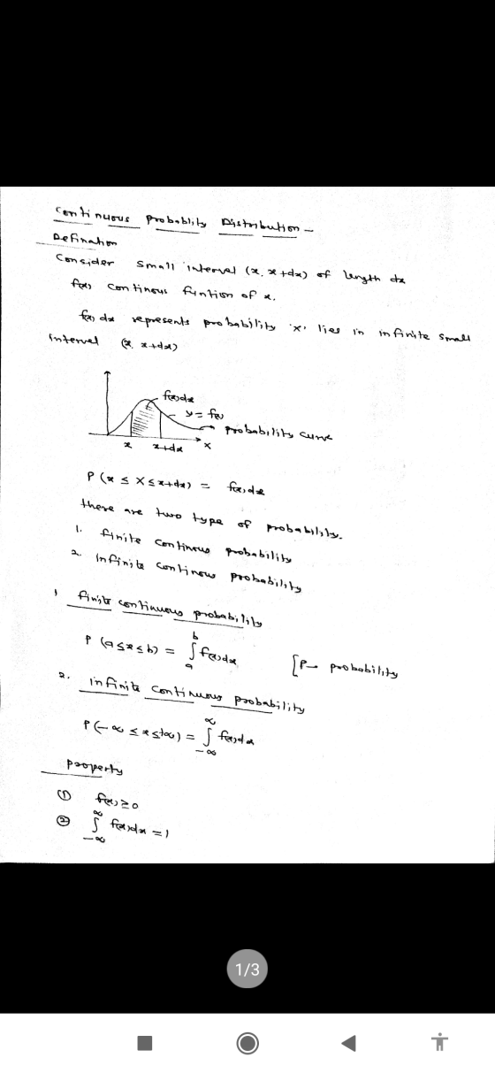 Continuous probablity Distribution Defination Consider small interval (extda) of length dhe Continous funtion of x. fal for d