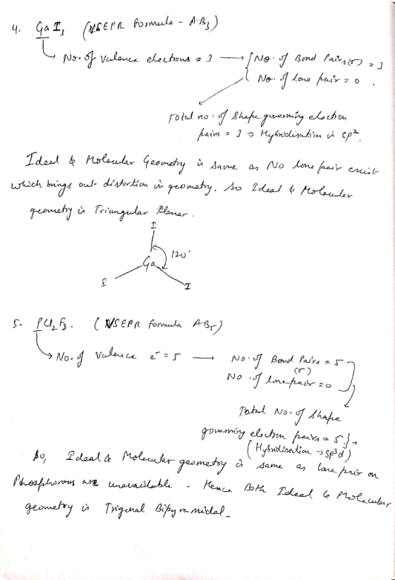 4. - Ga I Aserr formule - AB) No. of Valence elections a 3 No. of Bond Pairs (0) 23 No. of lacus parro, Totul no of Shape gov