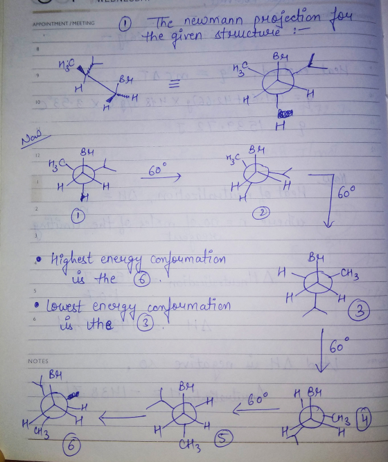for APPOINTMENT /MEETING 0 The newmann projection the given structure - Вң daun H 10 Now HT • highest eneugy confoumation is