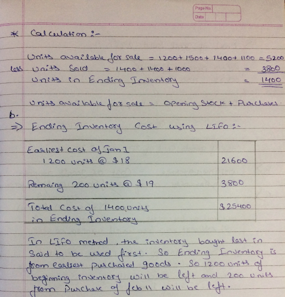Page No. Data Calculati om Sale 12 14100 sal b. St 200 un 918 21600 3.200 in Ending iaventon Gaid to be used 120o uni onr wil