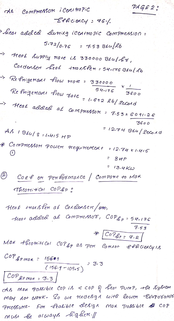 330000 X 540176 360o Heat added at Compressor COP hp = PAGE 2 ds Compressor i Centro Pic Efficiency : 76.74 > heat added duri