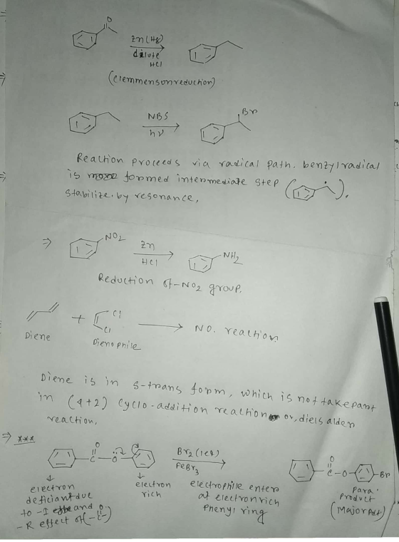 znLHS deluté HCl (eremmenson reduction) CH NBS Br hu Reaction proceeds via radical path. benzyl radical is more formed interm