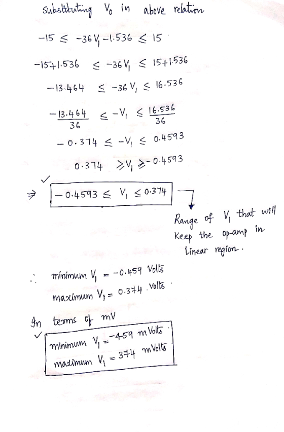 substituting Vo in above relation -15% -36V, -1.536 = 15 -157.536 % -36 V, 15+1.536 -13-464 § -36 V, < 16.536 - 13464 <-V, 51