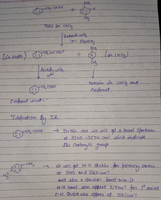 NH, -CH₂-COOH TH3 Take in Chillz Extract with I lol. Nato (ein water) ETH oo Nat + g (un chills) Audity with HA chilg and FIT
