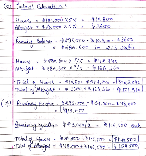 co Interest Calculation is Hacvel = $180,000 X6% Albewight = $ 60,000 X 6% 410,800 $ 3600 lance . 3 & 895,000-$10,800 - 83600