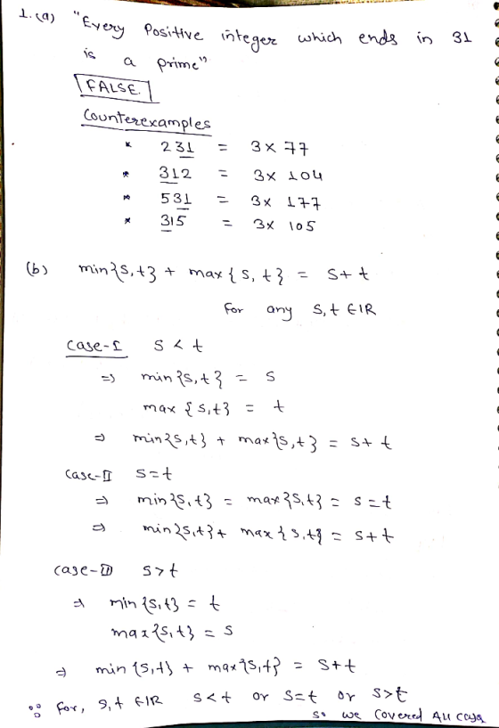 LE | t. (a) Every positive intege ends in 31 Every positive integer which is a prime FALSE Counterexamples 231 = 3x77 312 3
