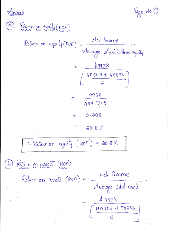 Anscous Page No O @ Return on equity (ROE) . Net income Return on equity (ROE) --- Average stockholdens equity $99.38 48 663