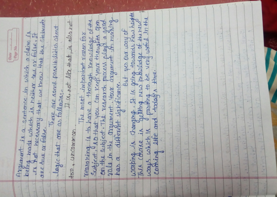 Page No. Axaumant i_a sertencein ohich a daim iA being mads uohich i neithr tu ox false, t rot heceasary that we knou that t