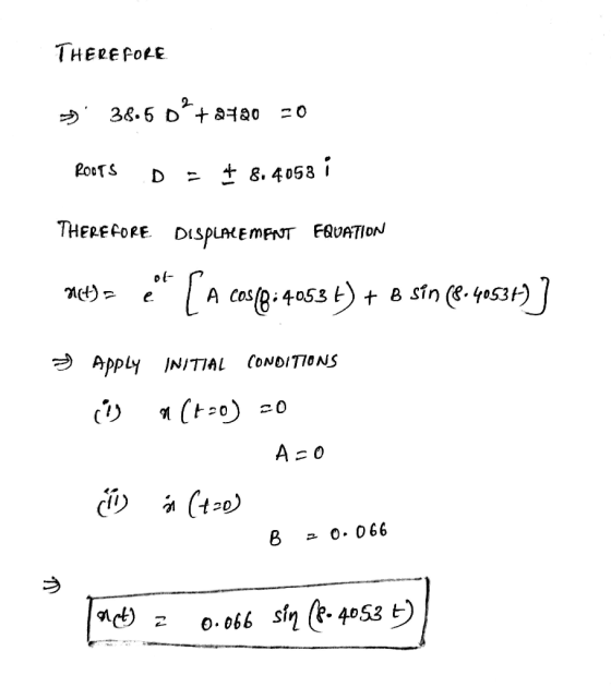THEREPORE 3.6 D+a180 D THEREFORE DISPLALEMFNT FAVATION ot LA cos4a53 B sin (e yo53) J Apply INITIAL CONDITI0NS (t20)0 A 0 O.