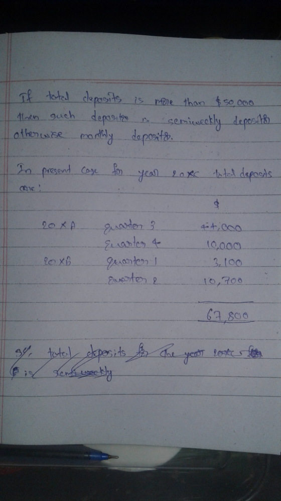 If tated then such otherwise deposits is more than $50,000 deposito is semiweekly deposits monthly deposits In present case f