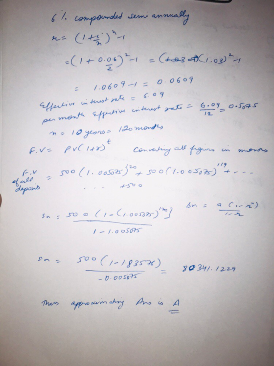 61 compounded semiannually a= (1+i) -(1+0.06) - - (+oz1.03)- = 1.0609-/= 0.0609 Effective interest rate = 6.09 per month effe