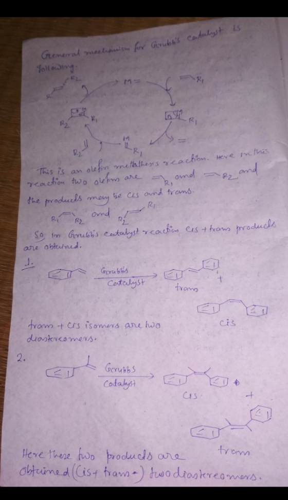 General mechanism for Gerubbs catalyst is Following -RI This is an are and = R2 olefin metathesis reaction. Here in this rea
