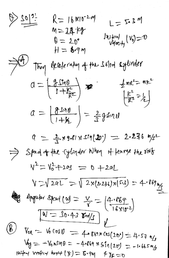 o sol? R= 1681027 17 503 m M= 24kg 1. Initial | V60 Q = 20° H = Beam Thon He deration of the sound sylinder Viepoety! aline a