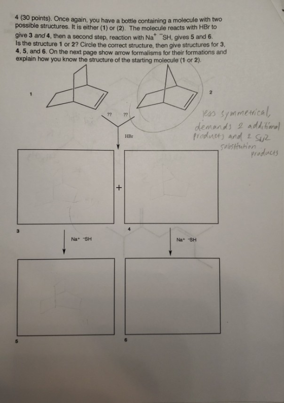 4 (30 points). Once again, you have a bottle containing a molecule with two possible structures. It is either (1) or (2). The