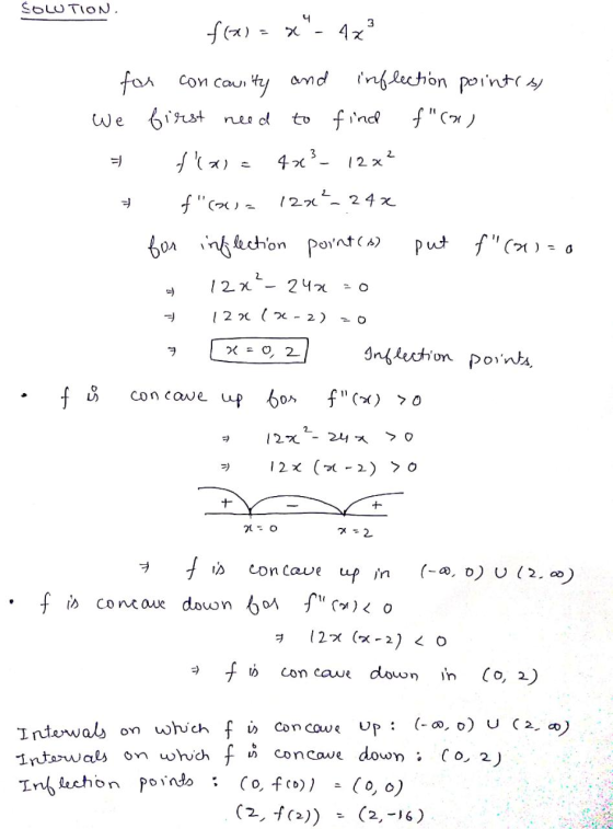SOLUTION. fla x 4x² for concauity and inflection pointis we first need to find f(n) t(a) 4x²_ 12x² f(wwa 125- 24% put f(0