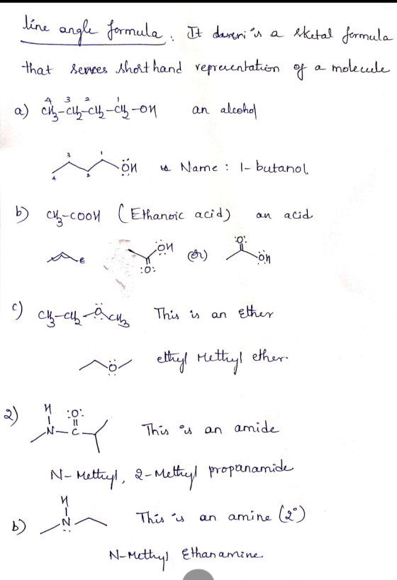 line angle Jermula. It dastries a sketal Jermula that serves short hand representation of a molecule a) C-cu-cuc-on an alcoho
