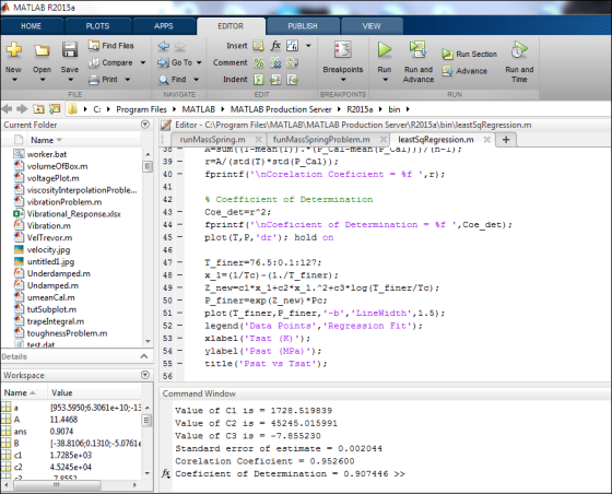 MATLAB R2015a HOME PLOTS APPS EDITOR PUBLISH VIEW EDIT RUN 38 II - Find Files Insert fx Fli Run Section Compare Go To Comment