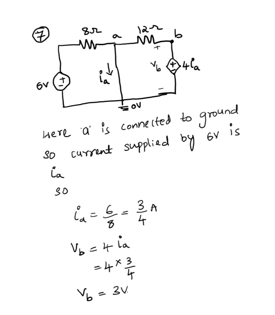 sov Here a is so current connected to ground supplied by Gy is a (a = 6 = 3 A F ala V6=4 la v=3v