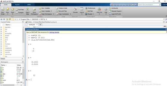 MATLAB R2017a ② ch Document Log In PLOTS OPreterences Set Path New Varable Analyze Code Find Files H2 open variable ▼ Run and