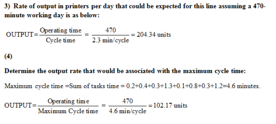 3) Rate of output in printers per day that could be expected for this line assuming a 470- minute working day is as below: OU