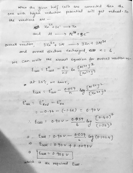 then the reduced. So are When the given half cells connected one with higher reduction potential will get the reactions A za