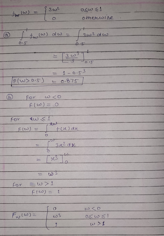 30² the (W) oswsi otherwise if tw (W) dws f 3w2dw 0.5 3 u 0.5 1-0.53 0.875 IP (W) 0.5) for w co 0 = ( د ) ع for wel Flo) tuld