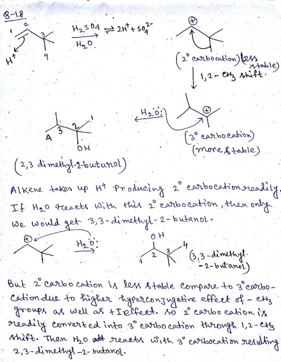 ****sob 2° carbocation). Less stable) 3 shift. (3 carbocation) . OH more stable). : (2,3 dimethyl-2-butanol) Alkene takes up
