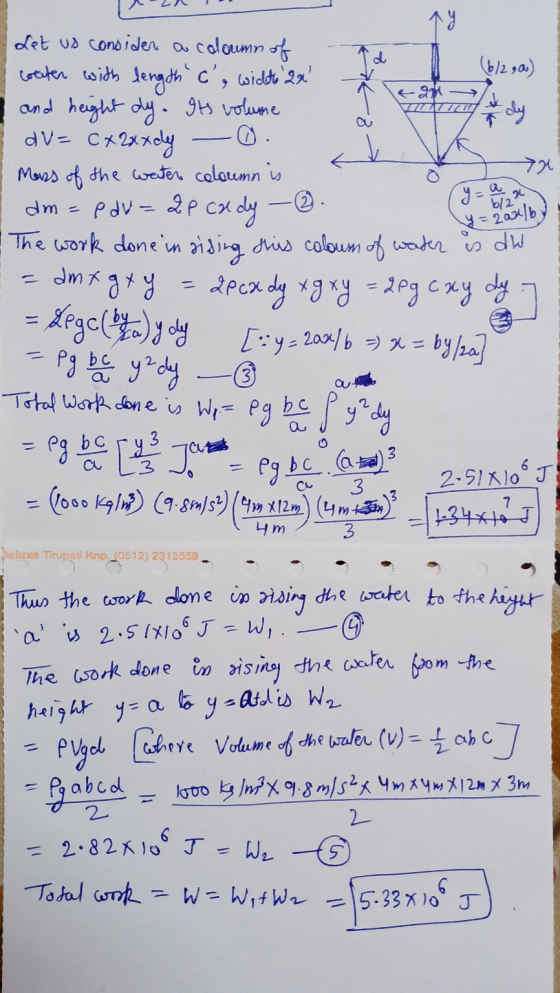 cy d eg 7x y = ax y = 2a31by - Pg bc yzdy Let us consider a coloumn of (6/290) coleter with length c, width 2x and height d