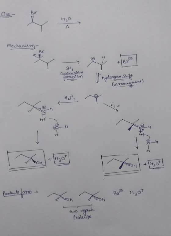 One - H₂O A Mechanism Br H +/Br SMI Carbocation formation (rearsing ment) H₂0 co 129 어서 con Kon + H₂ot muullon +1430t Product