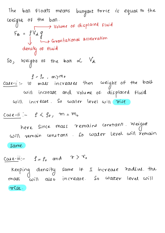 means The ball floats buoyant Force is equal to the weight of the ball. → Volume of displaced Fluid FB e vag Gravitational ac