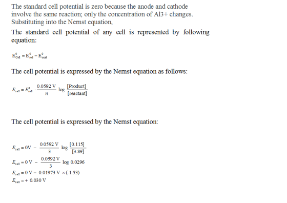 The standard cell potential is zero because the anode and cathode involve the same reaction; only the concentration of Al3+ c