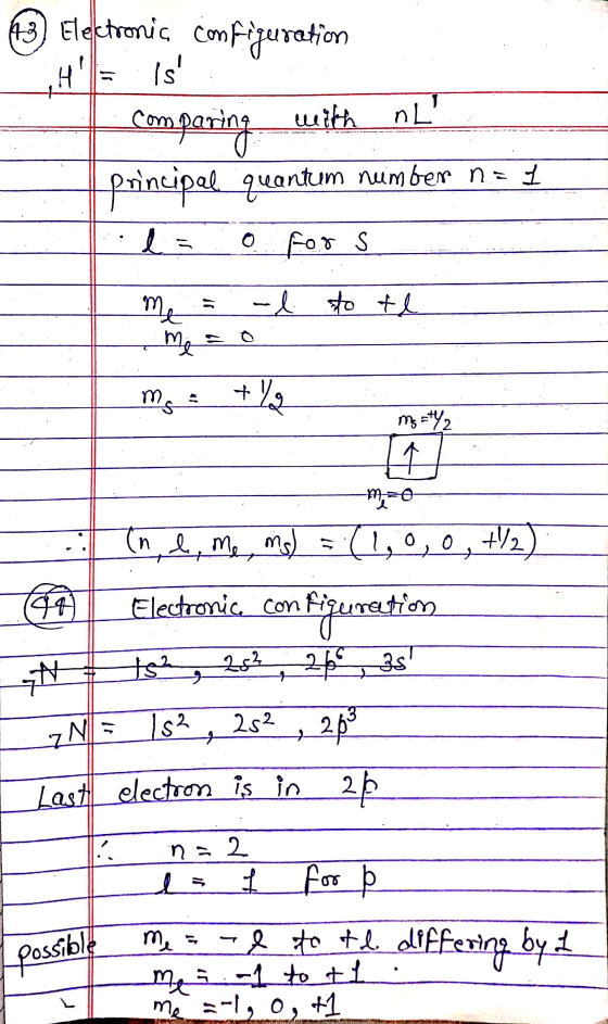 13) Electronic configuration Is comparing with nL principal quantum number nat e For s -l to te me me ms +/ mg=y2 n mao ndo