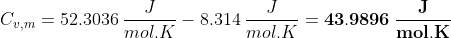 Cum = 52.3036 - mol.k-8.314 mol. = 43.9896 mol.K