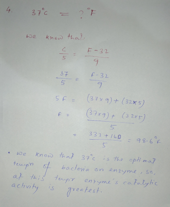 4. 376 - 27 we know that F-32 37 F-32 I 5 9 58 - = (37x 9) + (32x5). (3.789) (325) 333 + 160 – 98.6 t o we know that 37°c is
