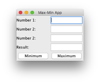 OO Max-Min App Number 1 Number 2: Number 2: Result Minimum Maximum