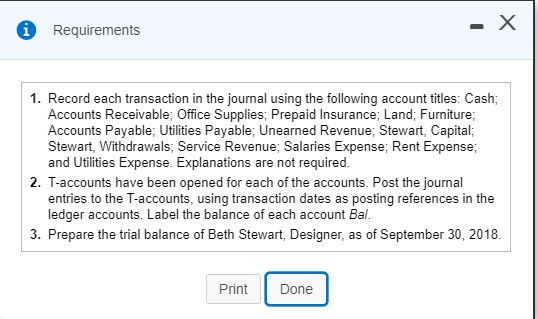 0 Requirements 1. Record each transaction in the journal using the following account titles: Cash; Accounts Receivable: Offic