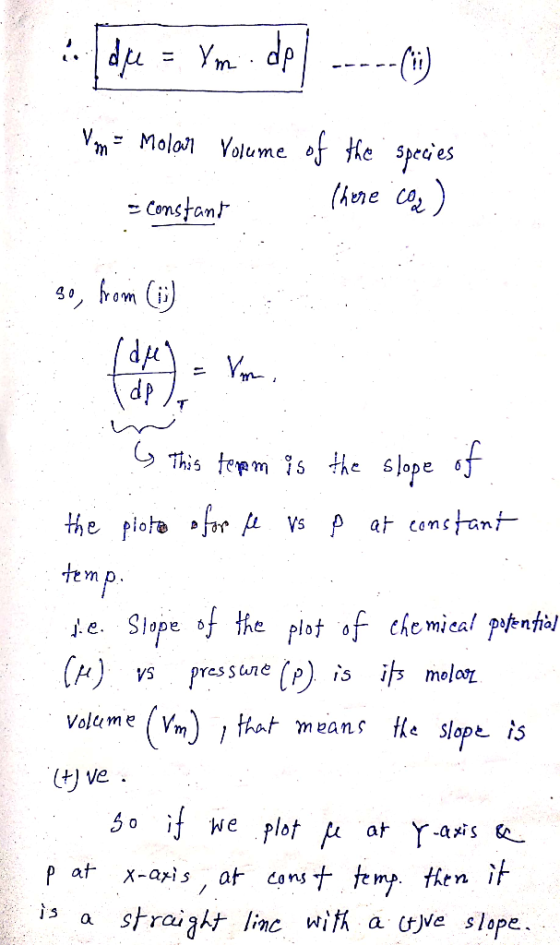 Ym dp - Molai Volume of the speces (hene car Censtant from (i the piota for vs p at cons tant temp. e Slope ofthe plot of ch