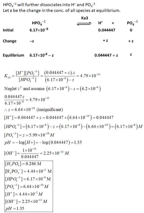 HPO4-2 will further dissociates into H+ and PO2-3 Let z be the change in the conc. of all species at equilibrium. Каз HPO4-2